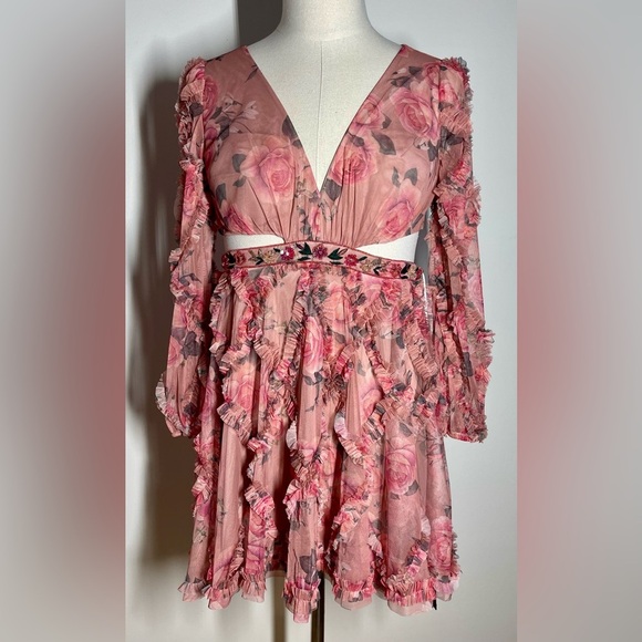 Mac Duggal 9151 | Ruffled Floral Chiffon Mini Dress | Women’s 10 - Picture 1 of 8